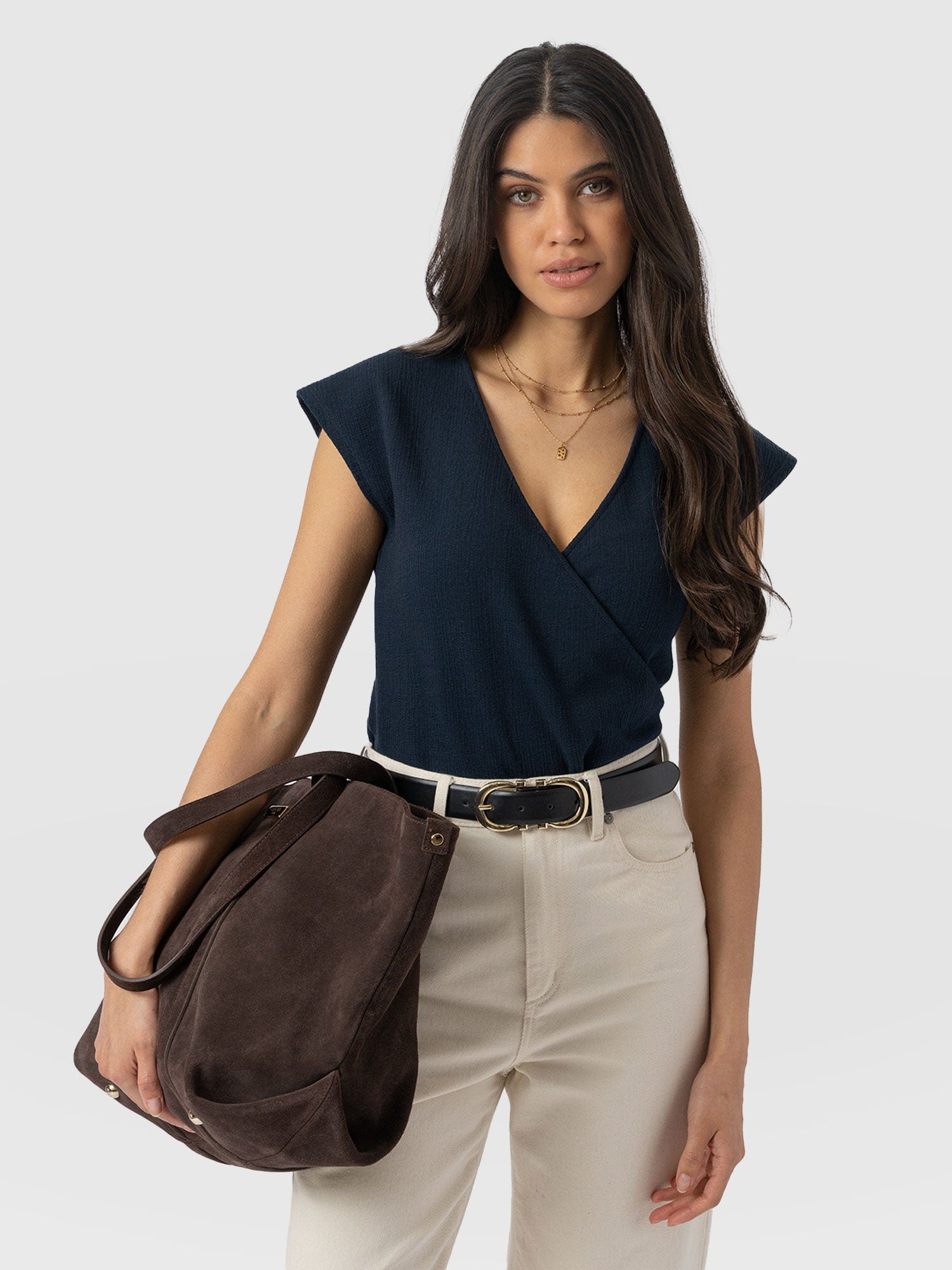 Rosa Wrap Top - Navy Textured - Women's T-shirts | Saint + Sofia® EU